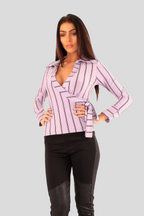 Classic Pinstripe Wrap Blouse