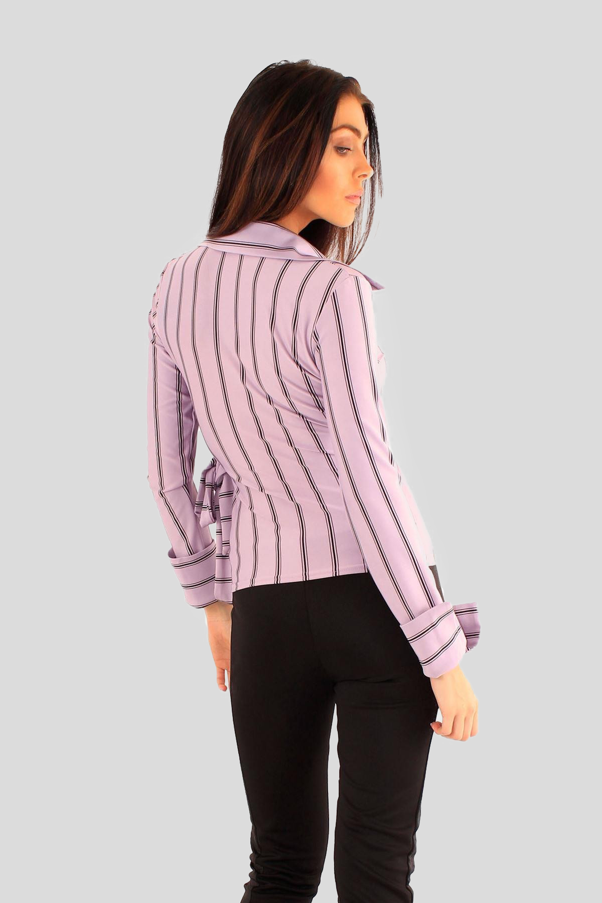 Classic Pinstripe Wrap Blouse