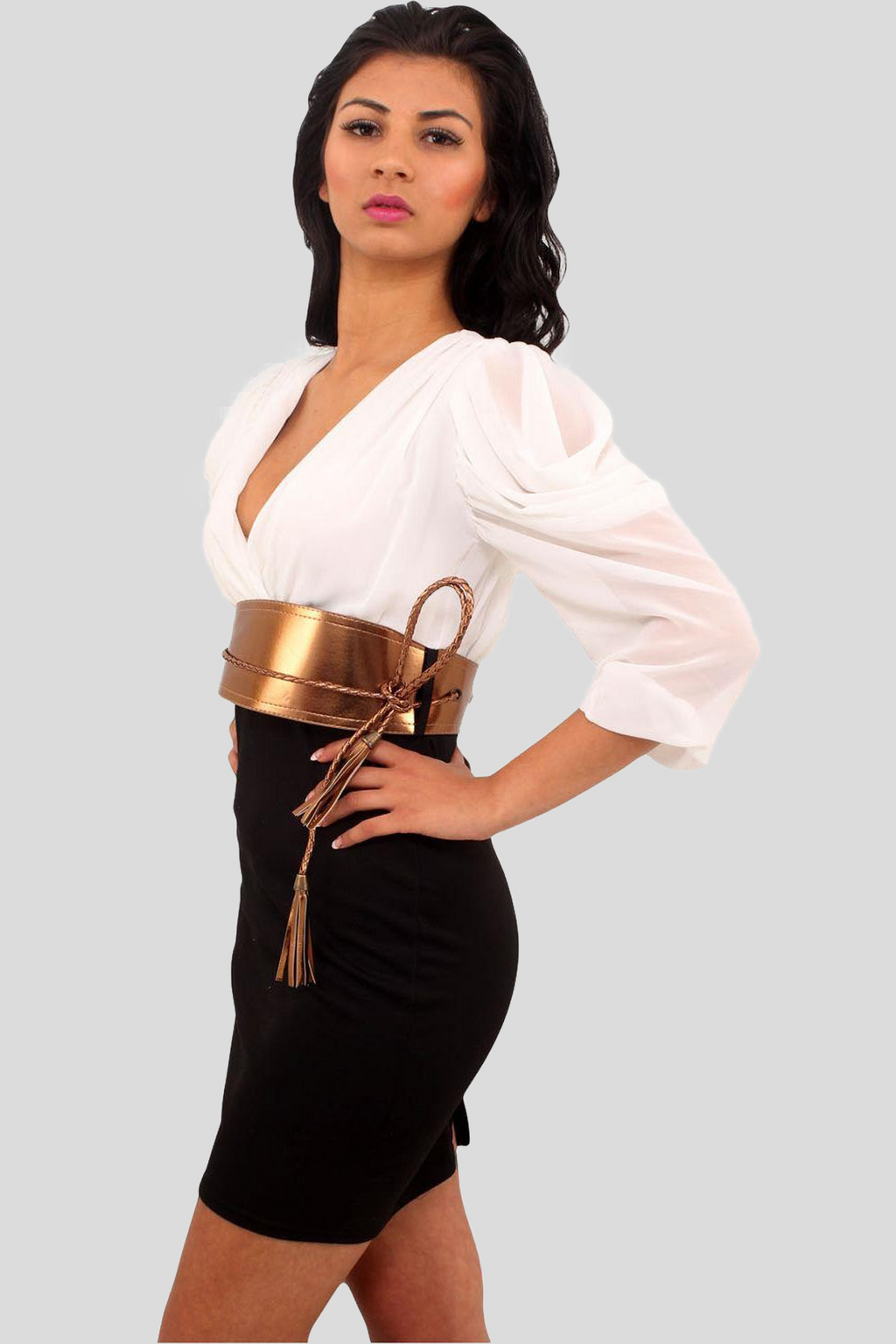 Contrast Blouson Dress