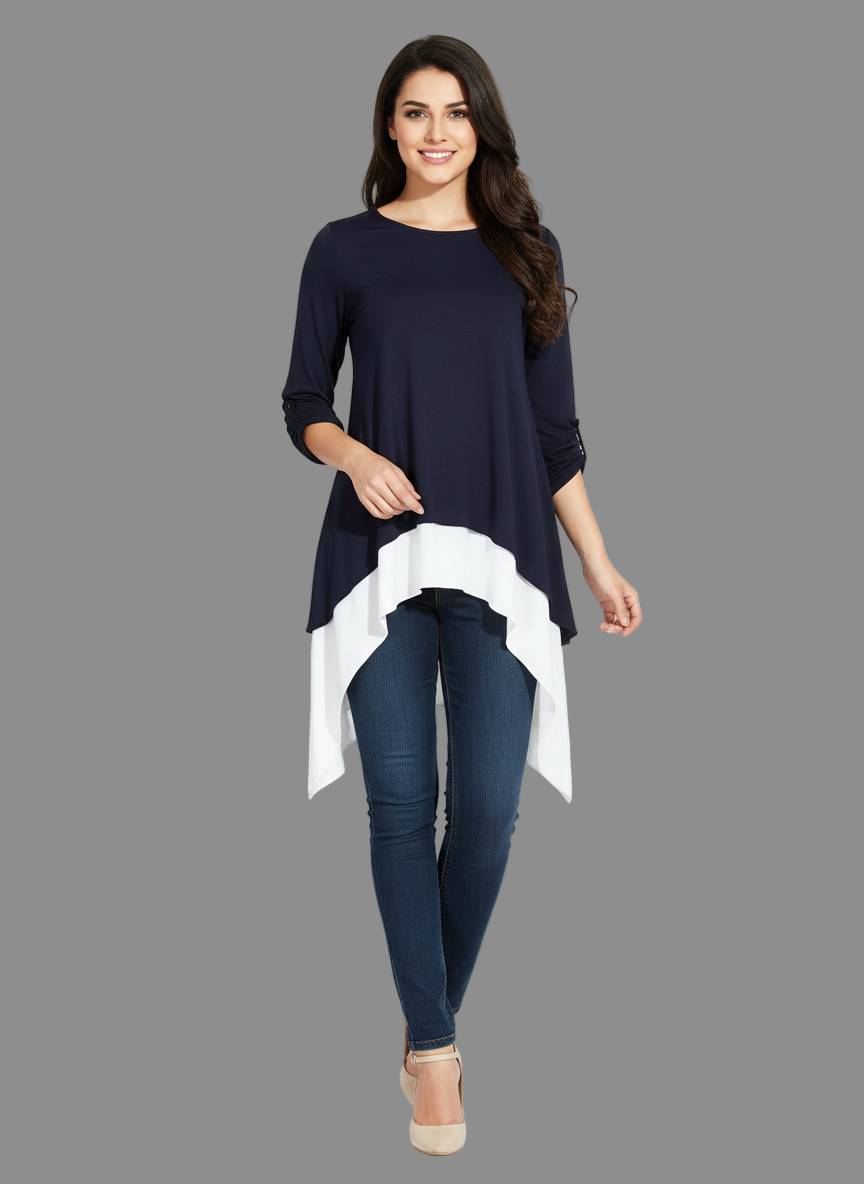Layered high-low tunic top