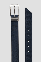 The "Grant" Basketweave Embossed Leather Belt in Cognac with Blue