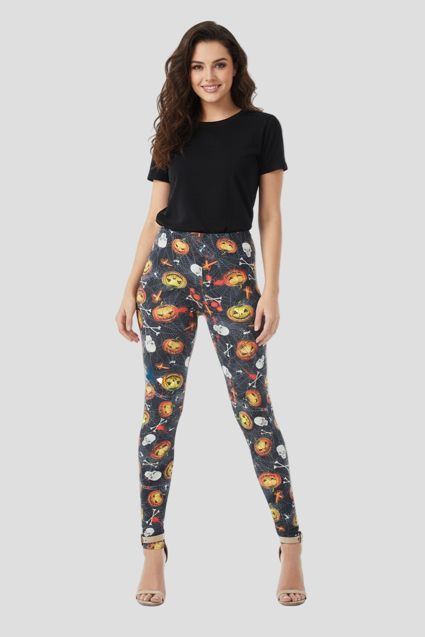 Spooky Web & Pumpkin Patch Leggings