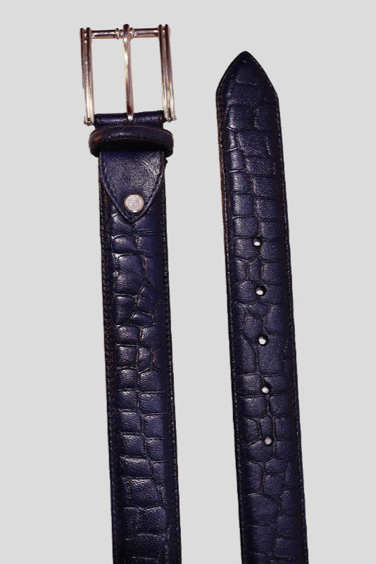 The "Abbott" Navy Croc Embossed Leather Belt