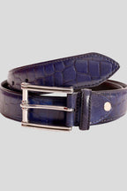 The "Abbott" Navy Croc Embossed Leather Belt