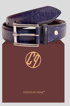 The "Abbott" Navy Croc Embossed Leather Belt