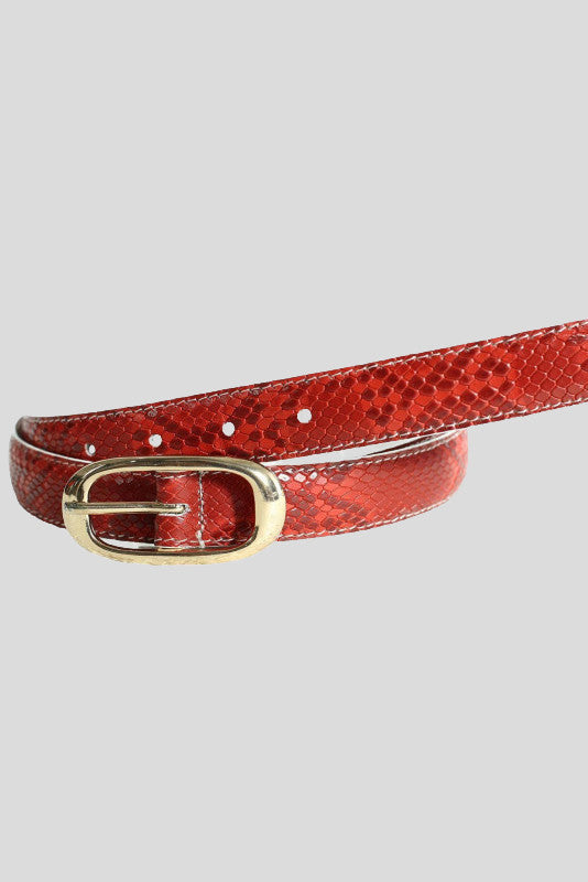 The "Alora" Red Snakeskin Belt with Polished Gold Buckle