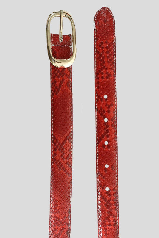 The "Alora" Red Snakeskin Belt with Polished Gold Buckle