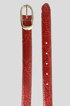 The "Alora" Red Snakeskin Belt with Polished Gold Buckle