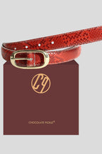 The "Alora" Red Snakeskin Belt with Polished Gold Buckle