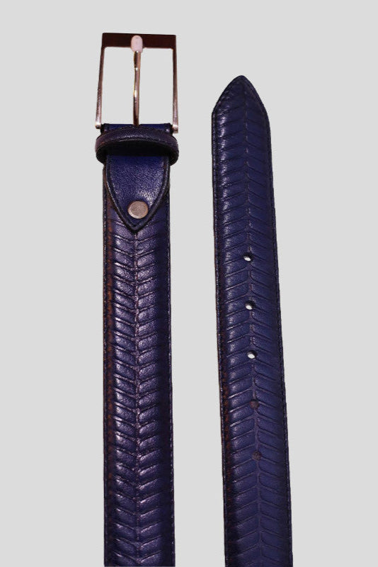 The "Bernard" Navy Chevron Embossed Leather Belt