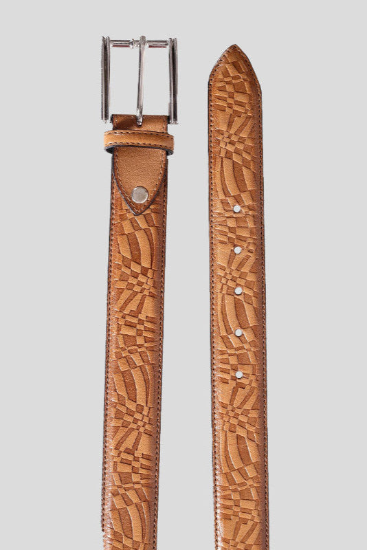 The "Craig" Geometric Embossed Leather Belt in Tan