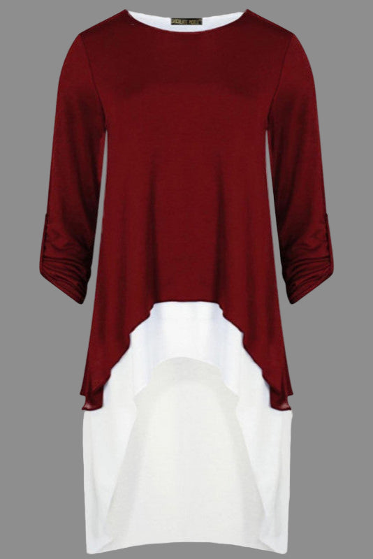 Layered high-low tunic top