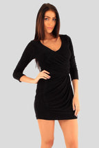 Ruched V-Neck Mini Dress