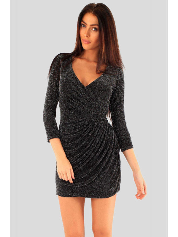 Ruched V-Neck Mini Dress