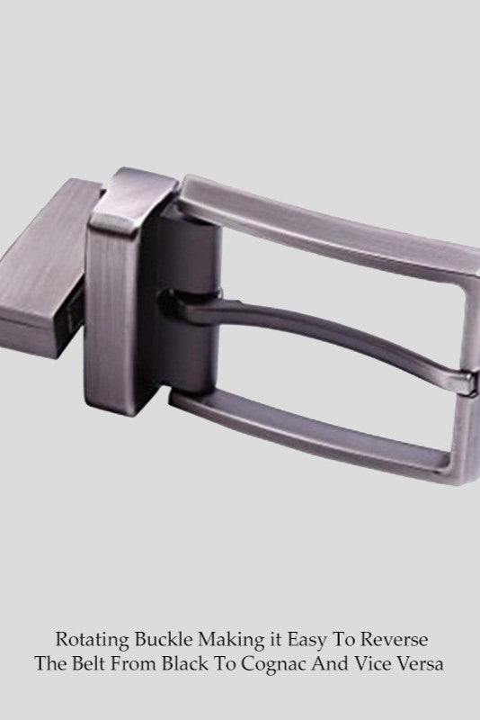 The "Philip" Men's Reversible Genuine Leather Belt in Black With Cognac