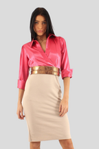 Two-Tone Satin Midi Dress