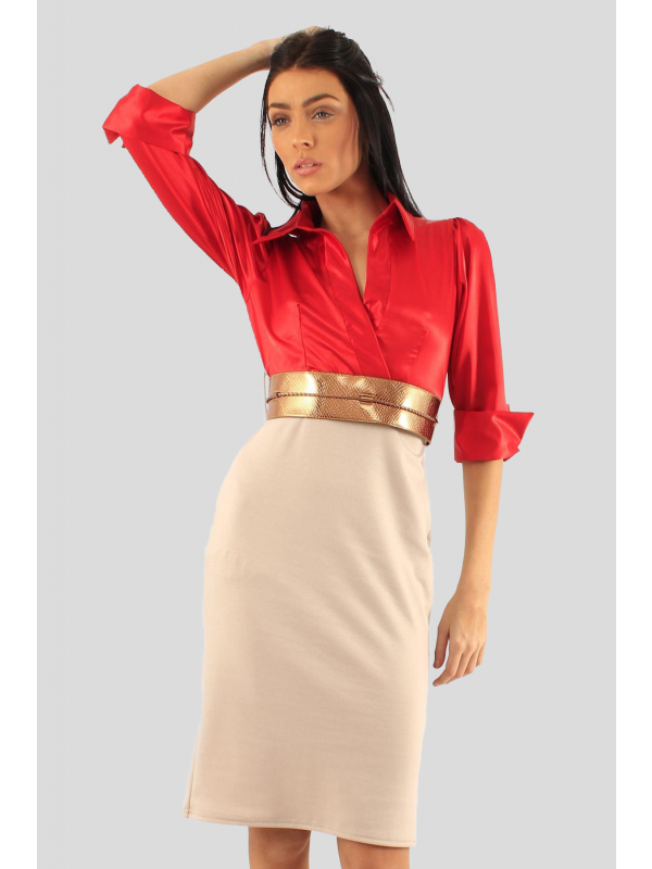 Two-Tone Satin Midi Dress