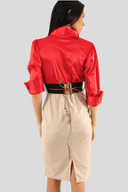 Two-Tone Satin Midi Dress