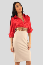 Two-Tone Satin Midi Dress