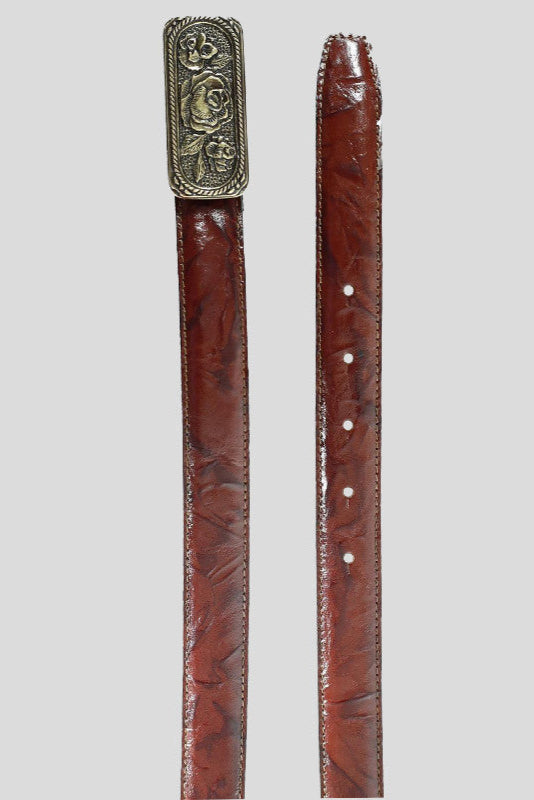 The "Rosalind" Vintage Rose Buckle Belt in Brown Leather