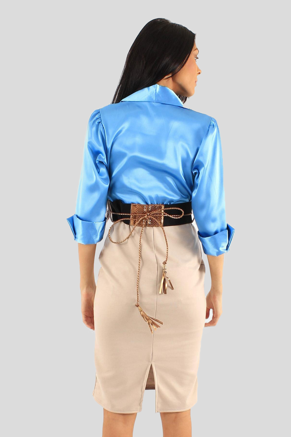 Two-Tone Satin Midi Dress