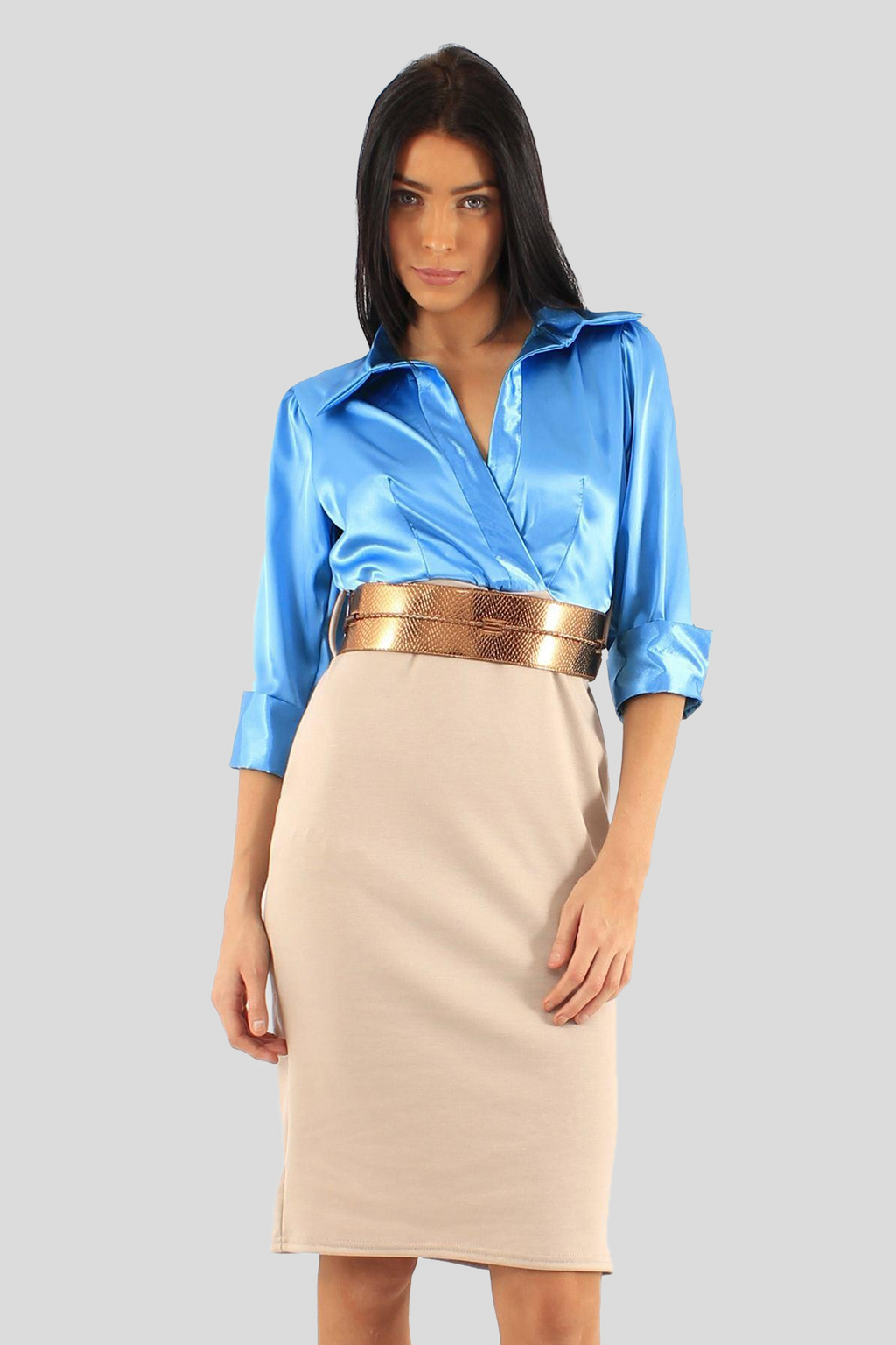 Two-Tone Satin Midi Dress